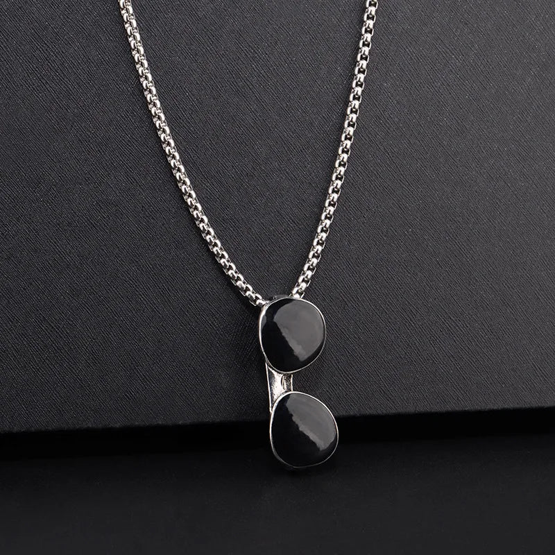Fashion Black Sunglasses Titanium Steel Pendant Necklace Men Trendy Simple Stainless Steel Chain Men Necklace Jewelry Gift