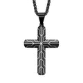 Vintage Style Blue and Black Plating Tire Tread Pattern Engraveable Stainless Steel Orthodox Cross Necklace