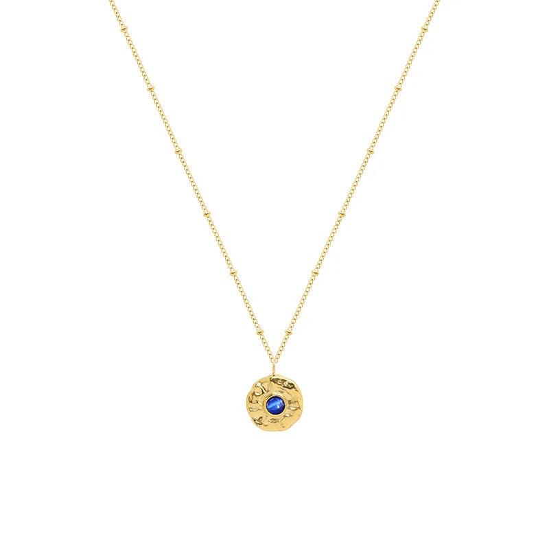 Ins French Retro Opal Pendant Necklace Female Clavicle Necklace Christmas Titanium Steel Sweater Chain P866