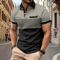 Summer New Mens Slim Casual Polo Shirt Color Matching T-shirt for Man T-shirt Chest Button Printed Striped Short Sleeve