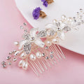 SLBRIDAL Rhinestones Crystals Pearls Flower and Leaves Wedding Hair Comb Bridal Hairpieces Hair Accessories Bridesmaids Women