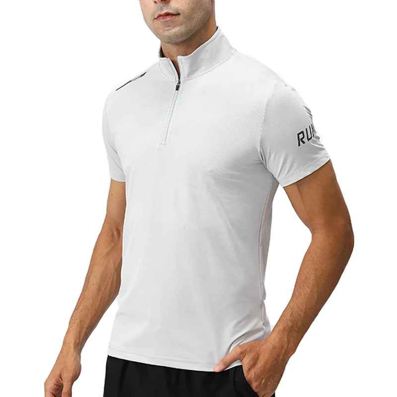 Blank White Men's Winter Casual Solid Sportswear Tracksuit Zipper T-Shirt Custom Lightweight Polyester/Cotton