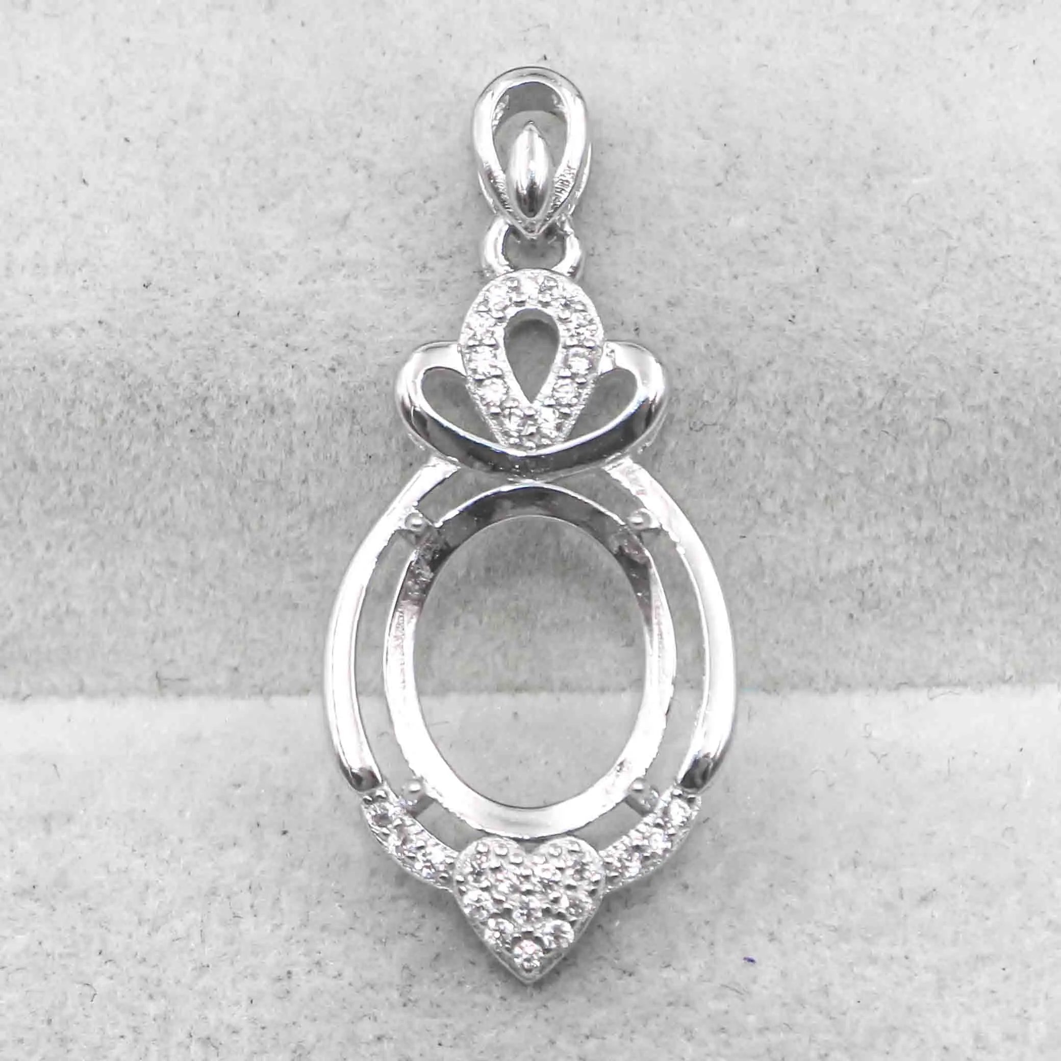 Sterling Silver 10*12mm Semi Mount Pendant Empty Frame Blank Support Setting S925 Base Holder Without Center Stone for DIY Inlay