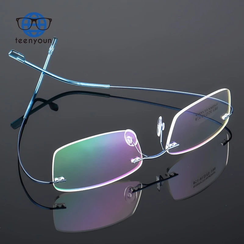 Teenyoun 2024 Prescription Optic Rimless Eye Glasses Titanium Alloy Ultralight Metal Spectacle Frames Optical Eyeglasses