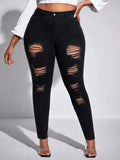 Women's High Waist Elastic Vintage Jeans Slim Stretch Skinny Jeans Black Plus Size Casual Style for Spring and Autumn MegaBDM