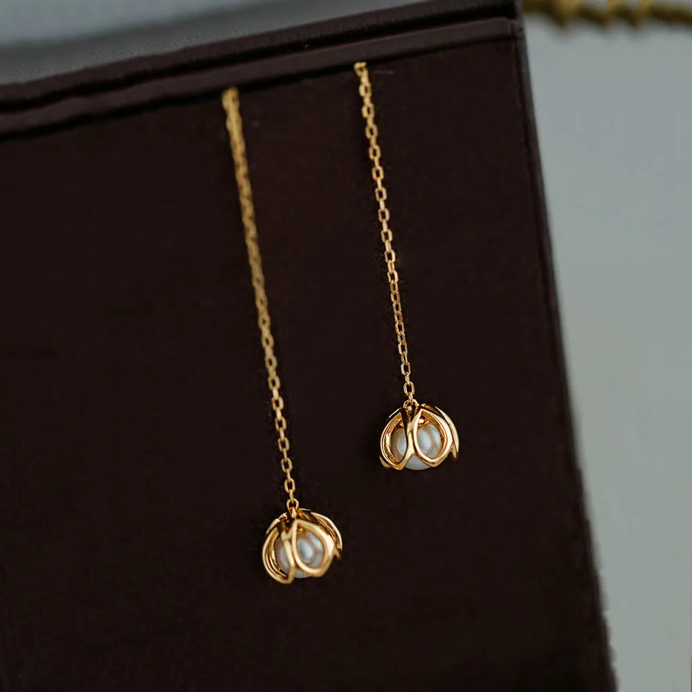 Simple Elegant Cute Fashion Pure 925 Sterling Silver Flower Pearl Drop Stud Earrings for Women Girls Jewelry