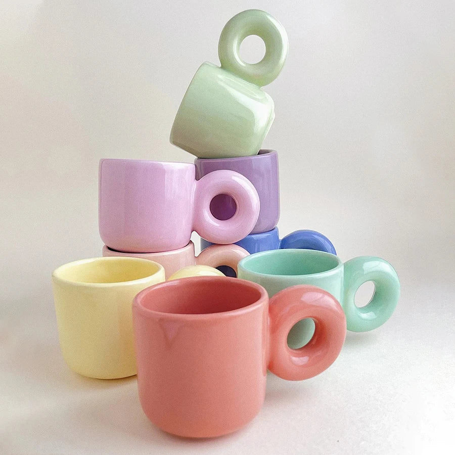Nordic Cute Macaron Porcelain 8 oz Eco-Friendly Ceramic Espresso Cup with Custom Colorful Printing for Business Gifts