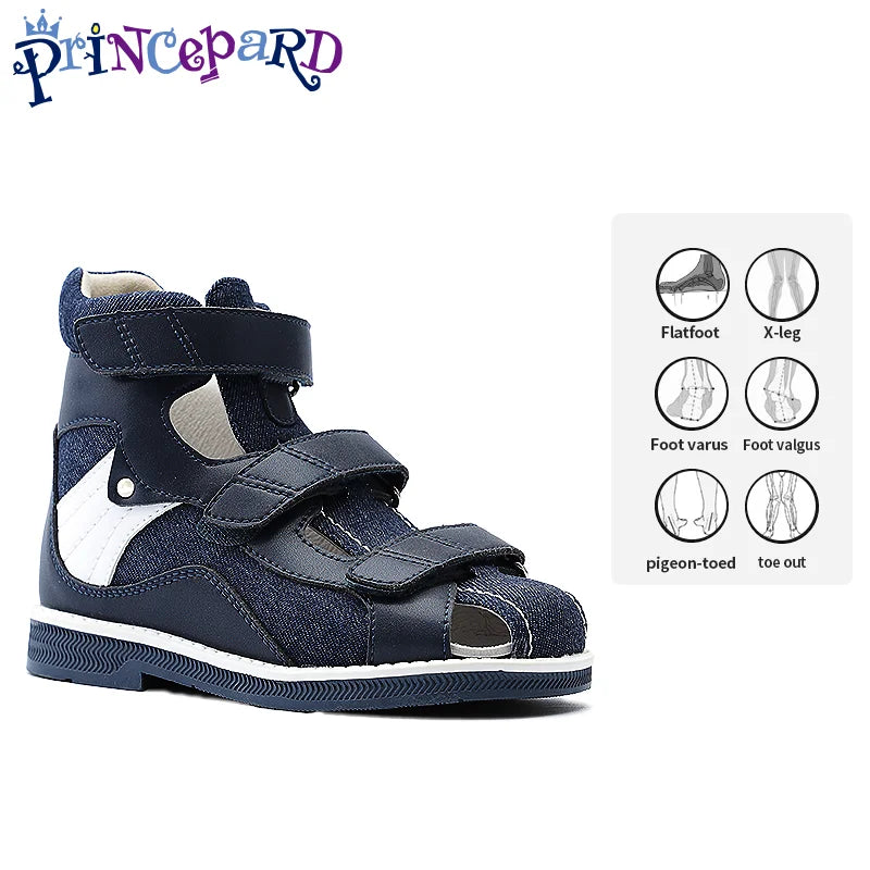 Princepard New Arrival Orthopedic Sandals for Kids Breathable Casual Denim Boys Sandals Size 22-35 for Summer Out Toeing