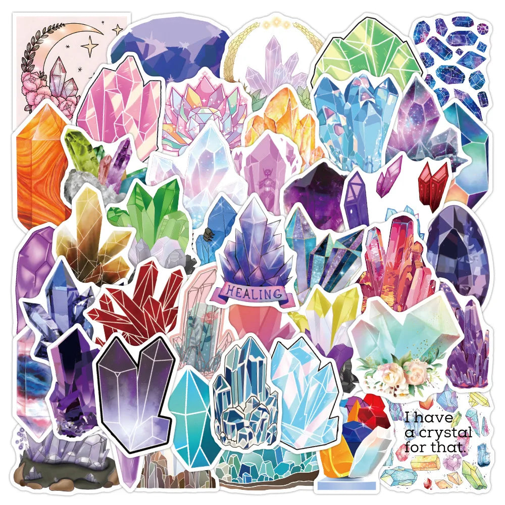 50Pcs Cartoon Crystal Ins Style Retro Decorative Stickers for Girl Laptop Phone Cute Diamond Label Sticker