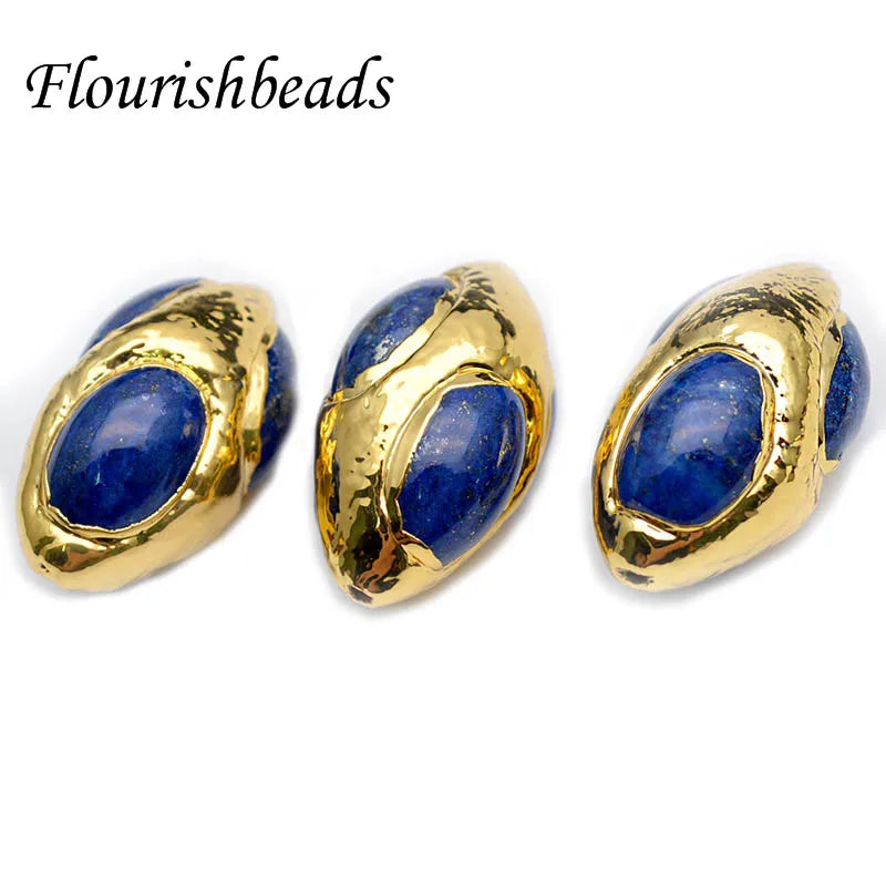 Fashion Navy Blue Color Natural Lapis Lazuli Stone Clay Combination Gold Plated Olive Shape DIY Jewelry Making Loose Beads