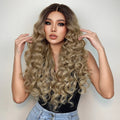 Factory Outlet Long Curly Lace Frontal Wig for Black Women Synthetic Blonde Wigs with Dark Roots Honey Brown Hair 13x1 Lace Wig