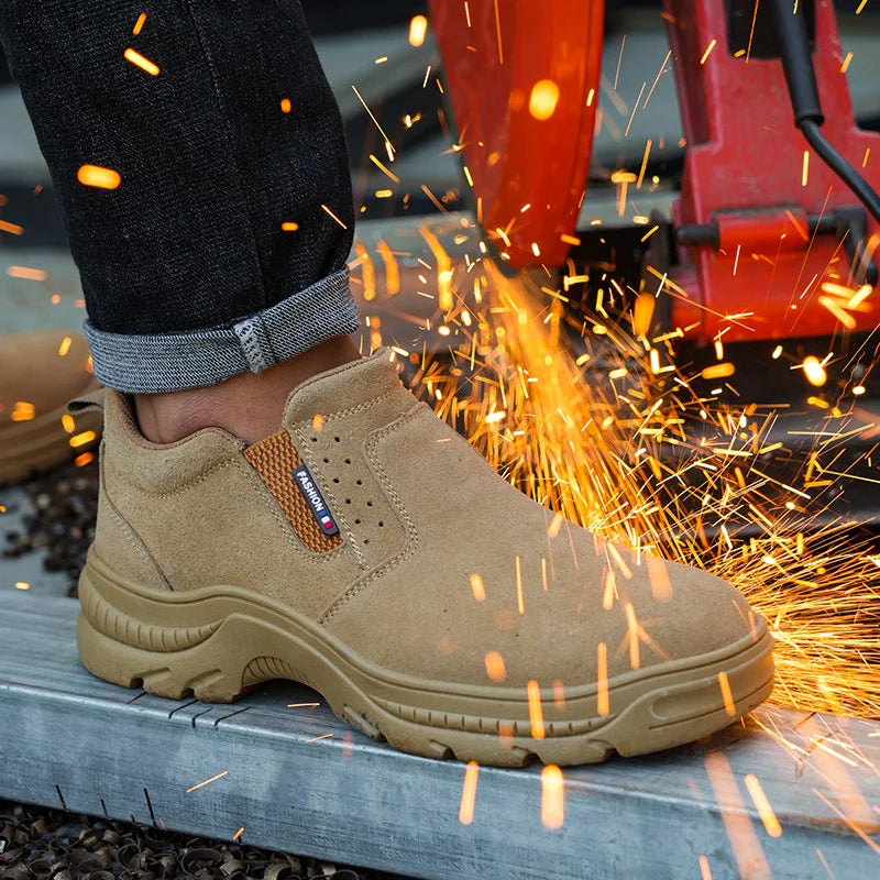 8847-4 Low Cut Suede Leather Steel Toe Welding Work ShoesOil Resistant Rubber Sole Puncture-proof Safety Shoes for Construction