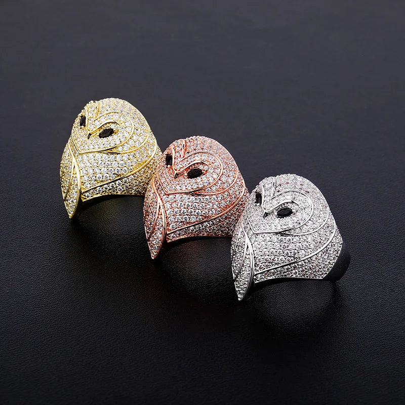 Fashion Jewelry Hiphop Jewelry  Iced Out CZ Owl Ring Cute18k Gold Plated Animal Owl Shape Rings for Man and Women