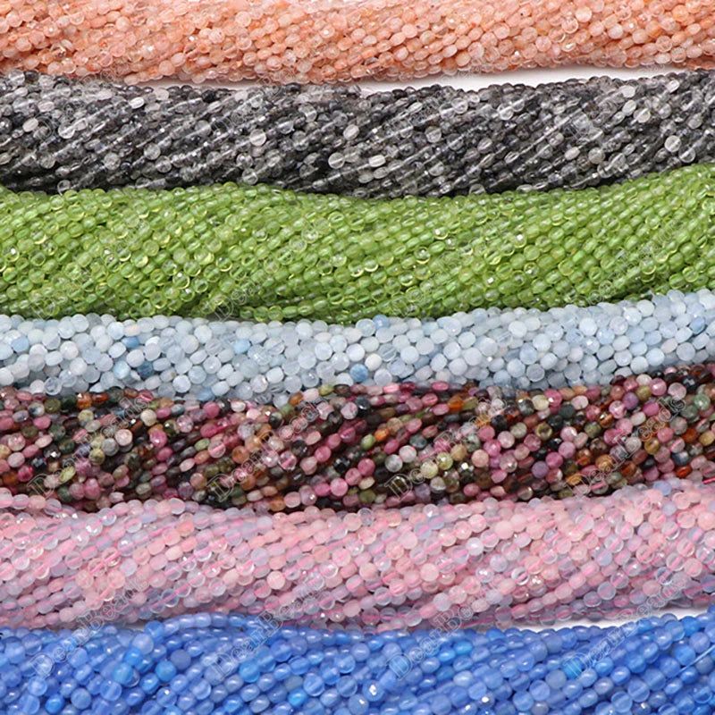 4mm Wholesale Factory Cheap Flat Round Coin Faceted Natural Coin Gemstone Beads for Jewelry Making Length 38cm