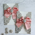 Custom Printed Blank Insert Wedding Invitations Laser Cut Card With Buckle and Ribbon
