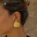 SUMMLY Vintage Wholesale Classic Simple Shell Shape Bar Texture 18K Gold Plated Stainless Steel Earrings Fashion Jewelry