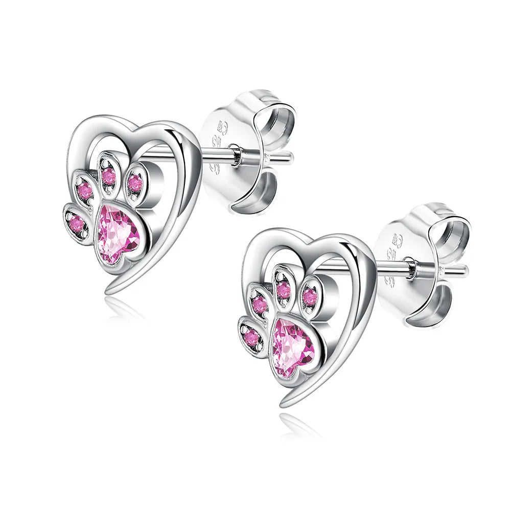 Factory Wholesale 2023 INS Fashion Silver Cat Heart Colorful Stud Earring Fine Jewelry for Women