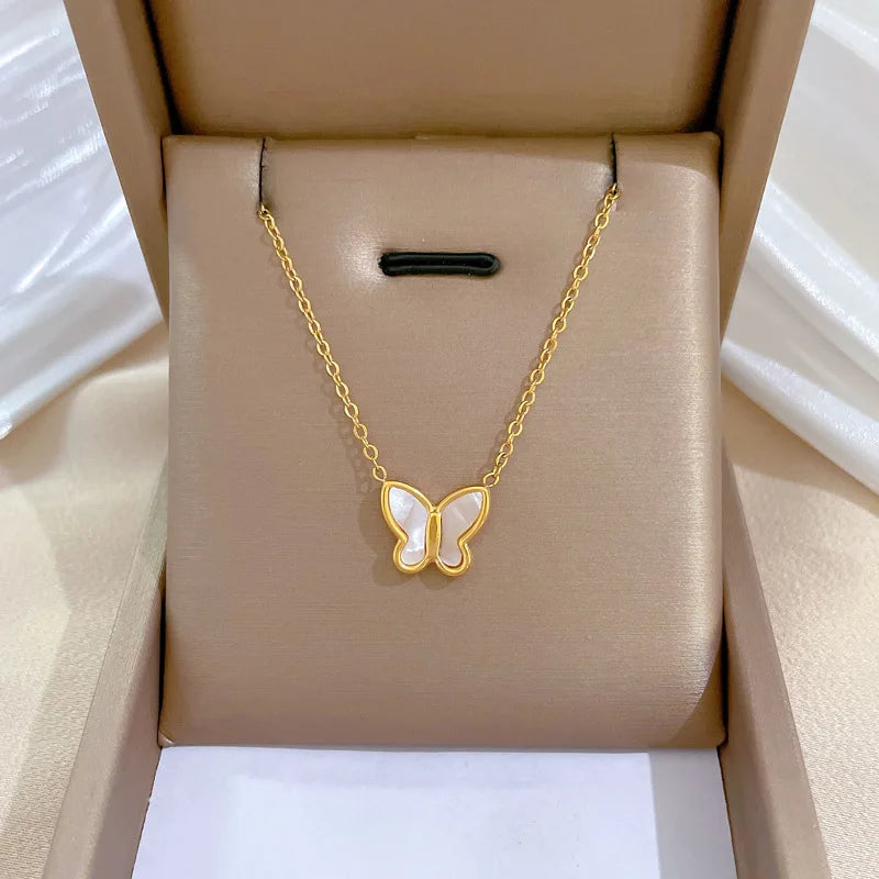 Collar De Acero Inoxidable Fashion Real Gold Plated Geometric Stainless Steel Butterfly Women Choker Necklace Jewelry