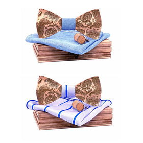 Luxury Men's Paisley 3D Men Wooden Bow Tie Gift Set Box Wood Bowtie Butterfly Knot for Men Male