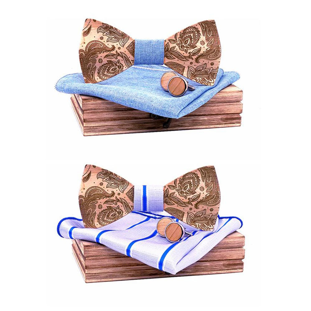Luxury Men's Paisley 3D Men Wooden Bow Tie Gift Set Box Wood Bowtie Butterfly Knot for Men Male
