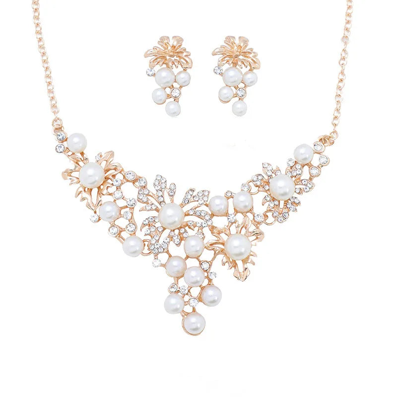 Fancy Popular Silver/Gold Plating African Beads/Pearl Bridal Jewelry Set for Wedding Party Engagement