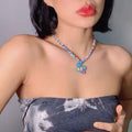 SC Creative Korean Teen Girls Y2K Graffiti Flower Butterfly Necklace Summer Hottie Handmade Layered Beaded Choker Necklace Women
