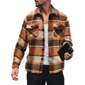 RNSHANGER Shirts for Men Autumn Long Sleeve Casual Plaid Button Shirts Streetwear Warm Turn-down Collar Shirt With Double Pocket