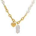 Wholesale 18K Gold Plated Stainless Steel Heart Charm Pendant Link Freshwater Baroque Pearl Necklace for Women Parties Weddings