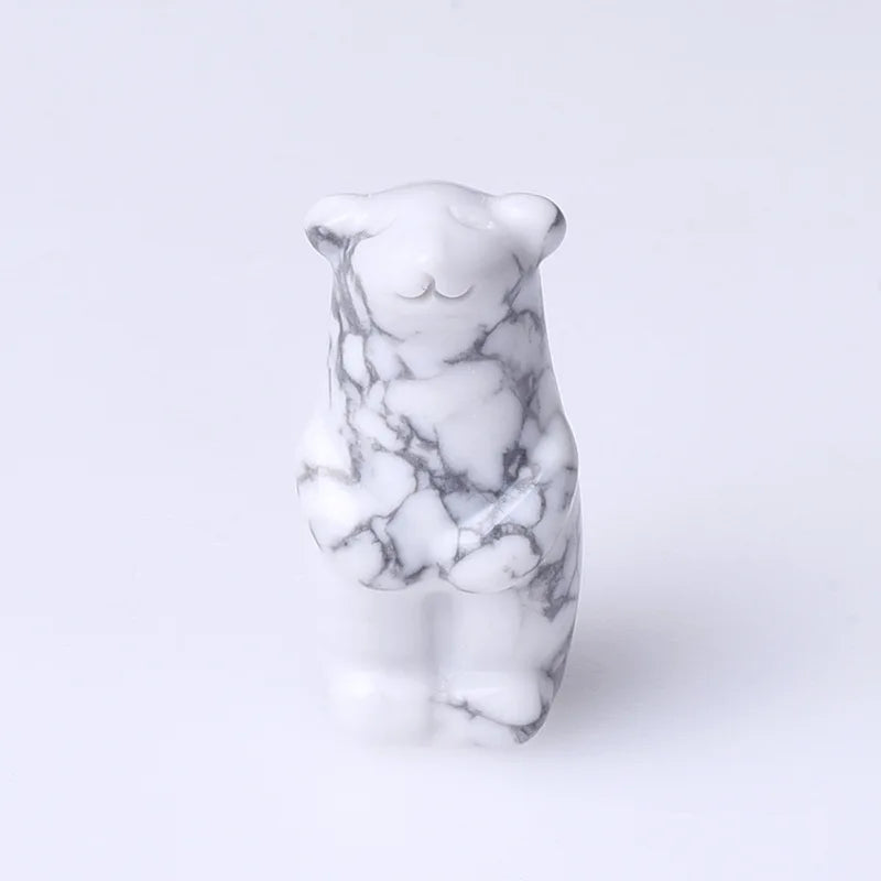 DIY Natural Green Gemstone Sculpture Aquatic White Turquoise Crystal Bear Crafts Quartz for Home Decoration