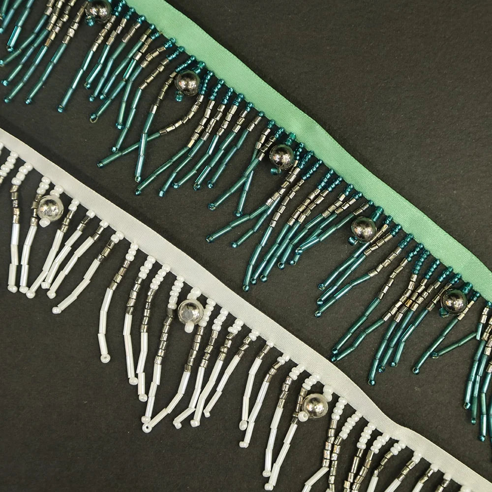 G047 New Decorative Crystal Glass Bodice Applique Bead Tassel Fringe Trim for Dress