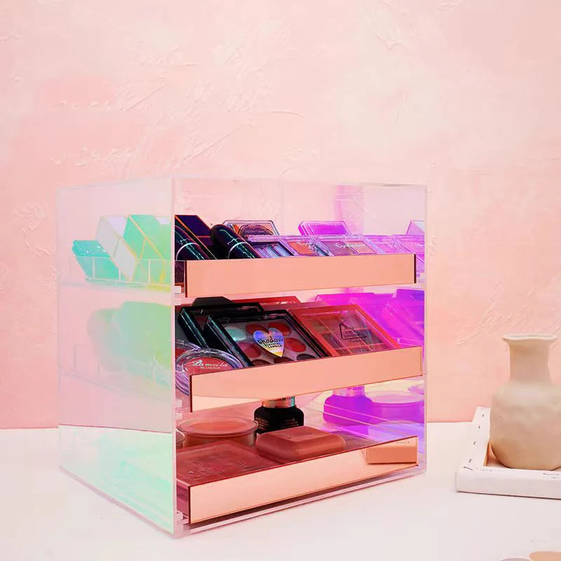 Modern Design Colorful Acrylic Cosmetic Storage Box Square Shape Dustproof Desktop Organizer for Eye Shadow & Air Cushion