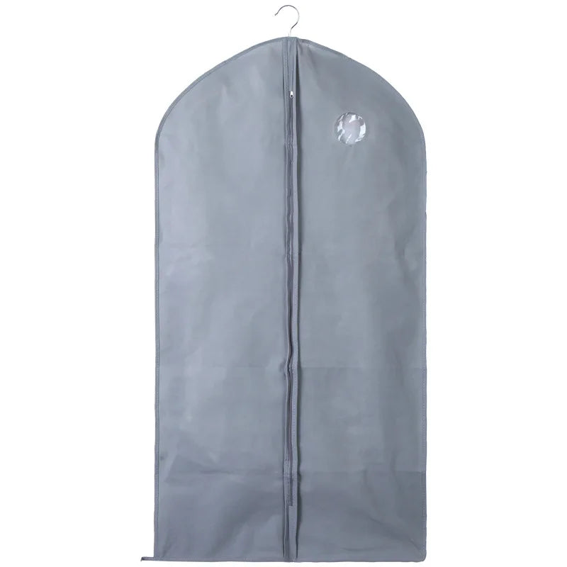 Grey Non-woven Garment Bag Foldable Hanging Clothes Storage Bag for Travel Moving Suit Cover with Pocket Suit Bag