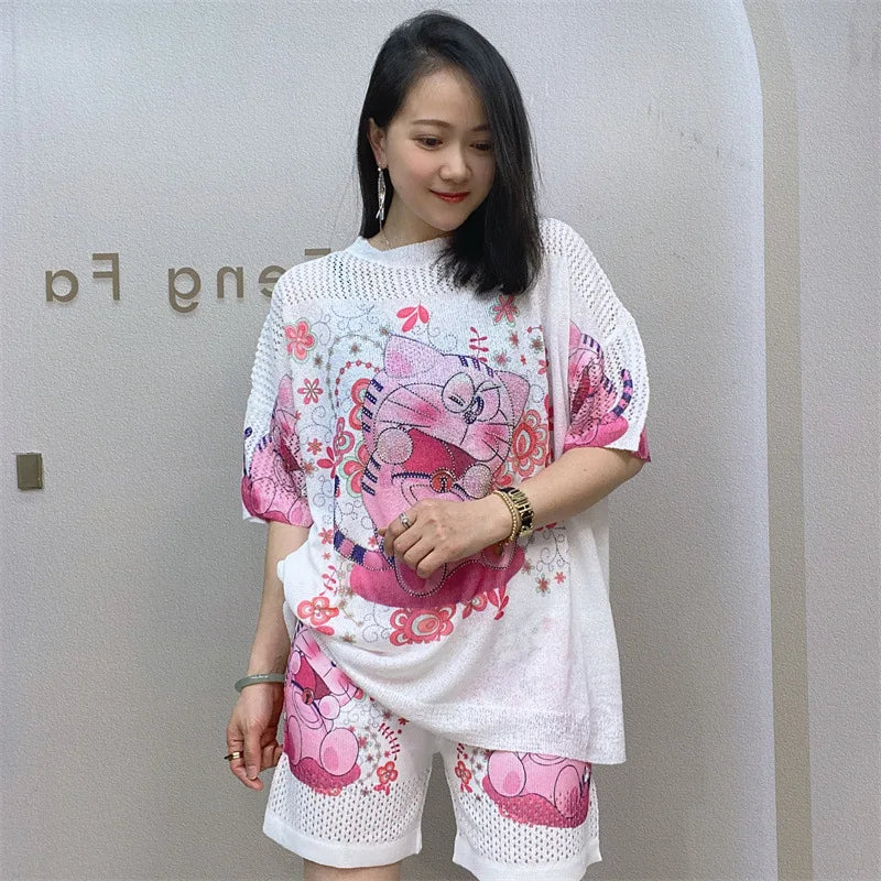 2026 Custom Women Matching Knit Summer Jogger Short Sets Sweater Crop Top Tshirt and Short Two 2 Piece Set Women