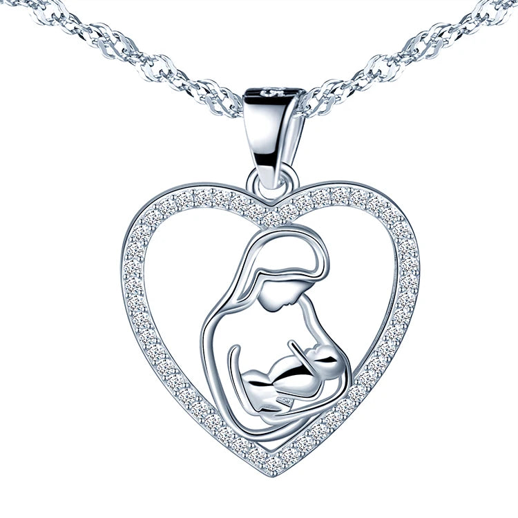 Heart Pendant Necklaces 925 Sterling Silver Mother and Daughter Necklace