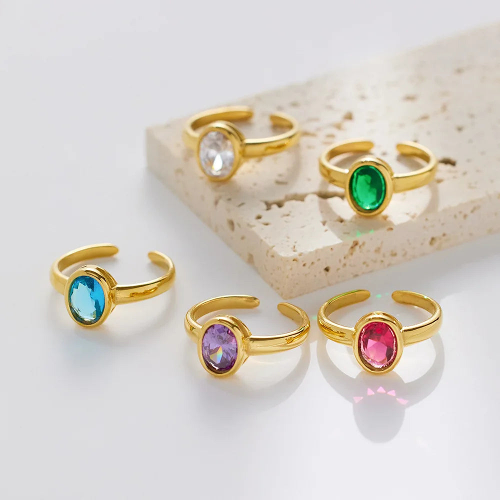 2026 Hot Selling Women's Jewelry PVD Plating Non Tarnish Gold Stainless Steel Crystal Stone Ring