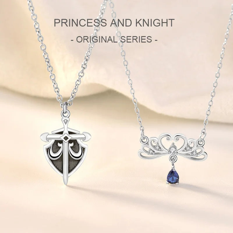 MA42 S925 Silver Fairy Tale Princess Knight Necklace Vintage Fashion Crown Zircon Pendant Trendy Engagement Necklace for Women