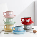 12pcs Porcelain Imitation Enamel Coffee Tea Set 6OZ Turkish Ceramic Cup and Saucer Set Grey Europe Red Yellow Blue Pink Green