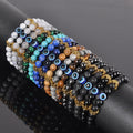 8mm Tiger Eye Gem Stone Round Bead Gold Crown Lucky Blue Evil Eye Charm Bracelet for Men Women Couple Friendship Jewelry Gift