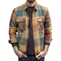 Fashion Breathable Polyester Buttoned Men's Casual Slim Turn-down Collar Vintage Plaid Shirts Autumn