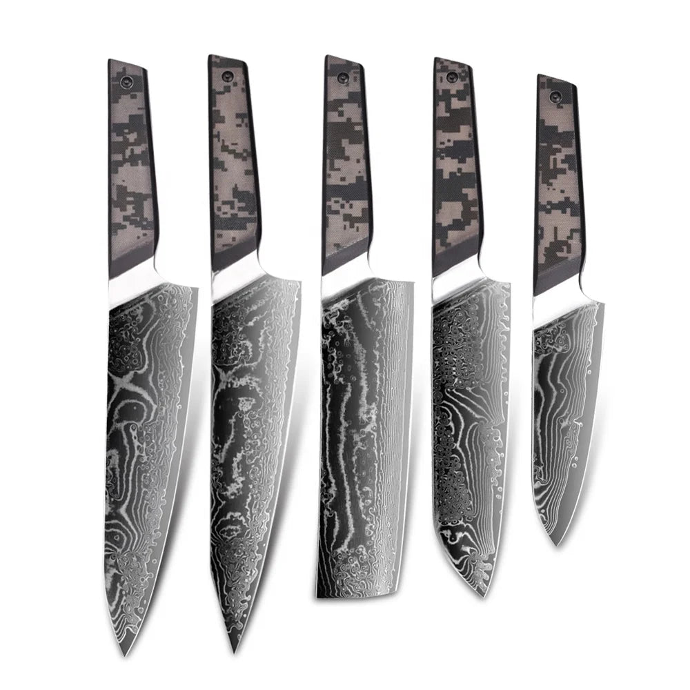 5PCS Damascus Kitchen Chef Knife Set with Giftbox Sets for Kitchen and Camping