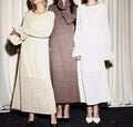 Enyami Snow Dot Jacquard One Piece Ivory Knitted Pakistani Style Schiffly Chikan Suit Maxi Ladies Long Sleeve Casual Maxi Dress