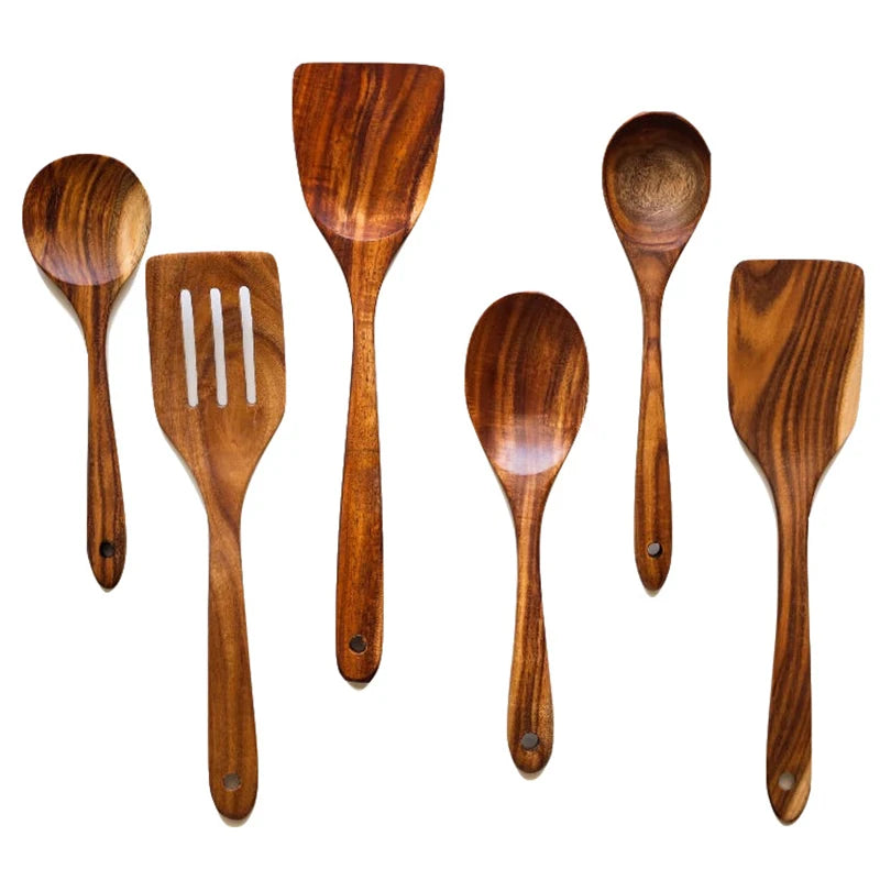 Eco Friendly 6-Piece Non-Stick Heat Resistant Sustainable Kitchen Utensil Tools Set Accessories Spatula Shovel Soup Ladle Bamboo