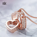 CDE P0900 Custom Female Double Heart Pendant Necklace Classic Gold Alloy Link Chain Heart Shaped Jewelry for Women