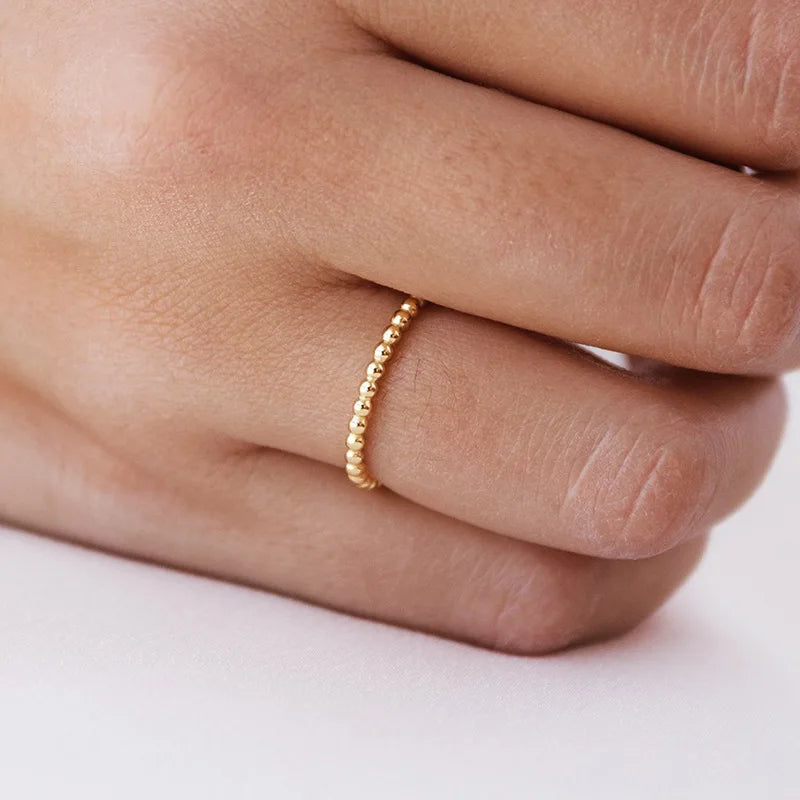 925 Fashionable and Simple French Niche Ring Polka Dot Bead Couple Ring