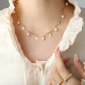 Unique Design Lasting 18K Plated Gold Stainless Steel Baroque Freshwater Pearl Tassels Chain Choker Necklace Bracelet Women P417