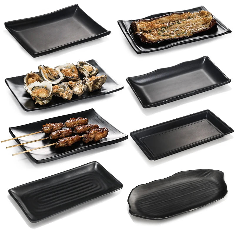 Hot Selling Tableware Rectangular Black Colored Melamine Slate Plate for Restaurant