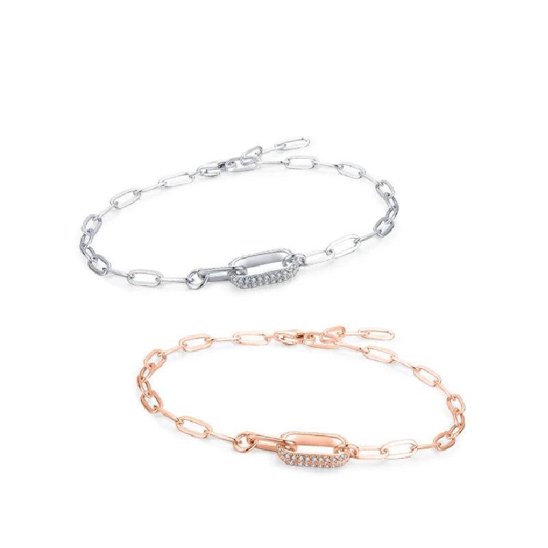 Daidan Rose Gold Bracelets Women Sterling Silver Paper Clip Link Chain Rectangular Paper Clip Bracelets