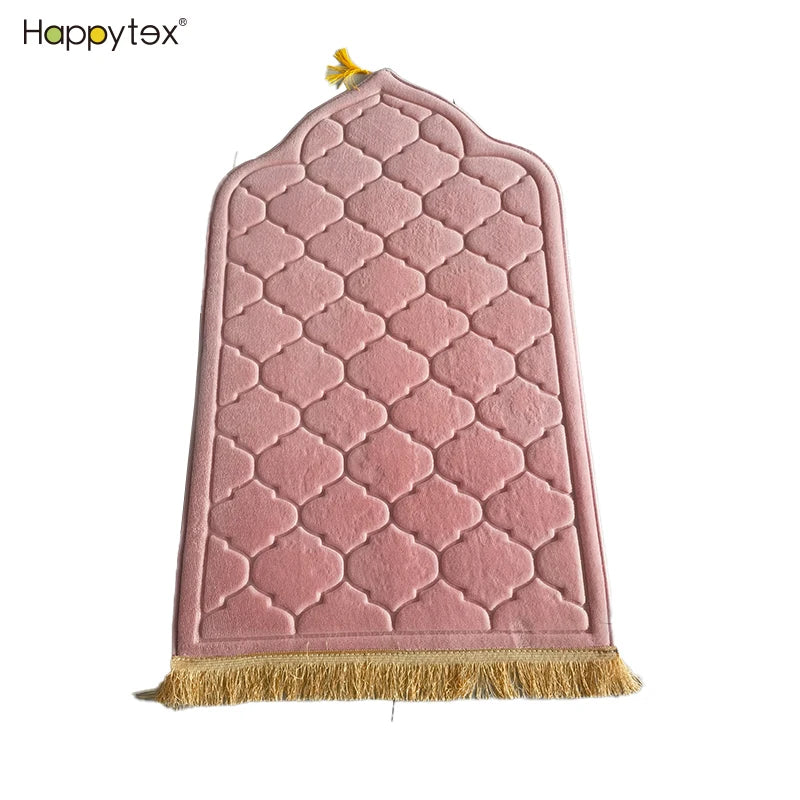 Wholesale Turkey Thick Plain Pink Velvet Blank Flannel Embossed Padded Islam Muslim Prayer Mat Muslim Pilgrimage Blanket Prayer