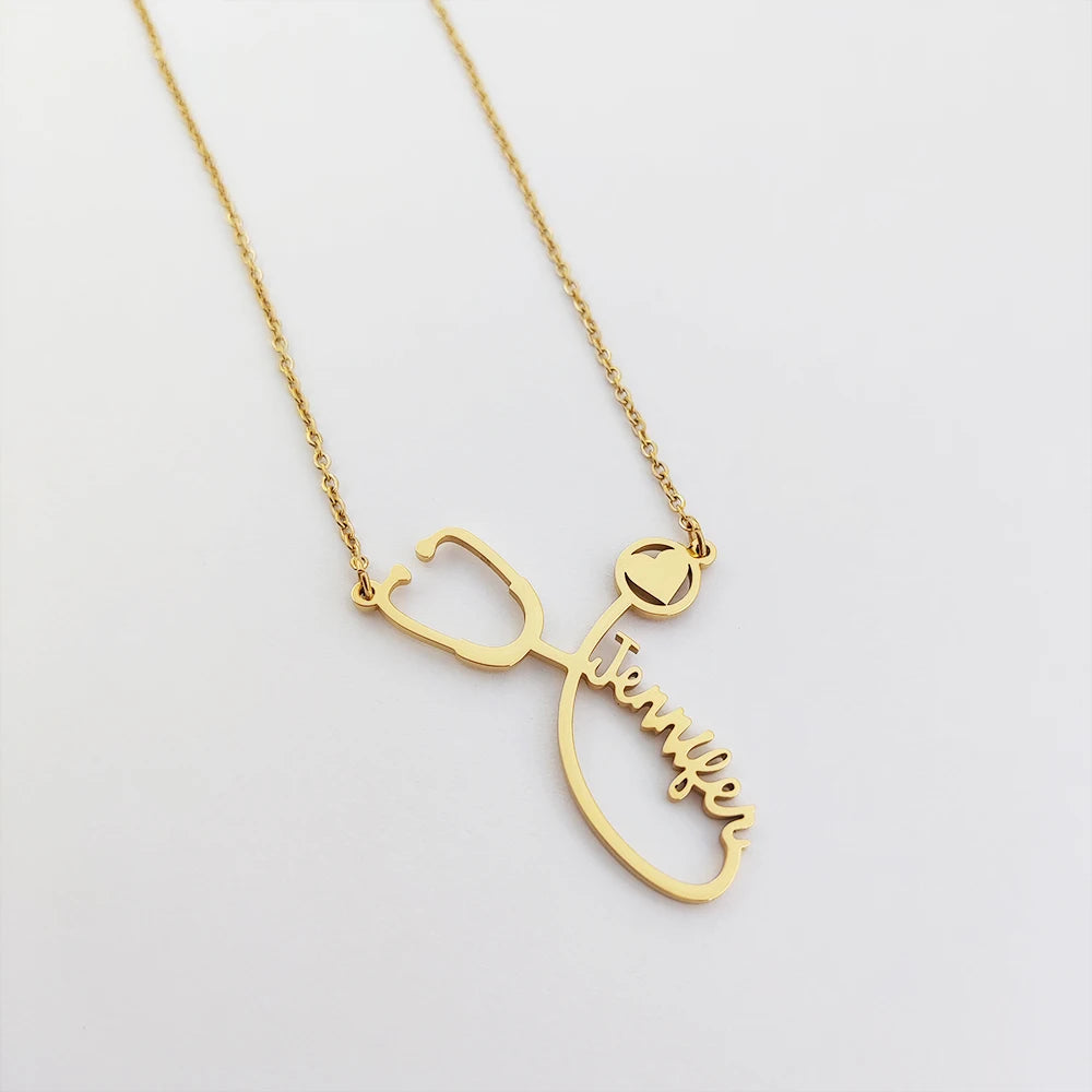 Stethoscope Necklace Nurse Customizable Pendant Jewelry Cadena De Acero Inoxidable Por Mayor Stethoscope Name Necklace