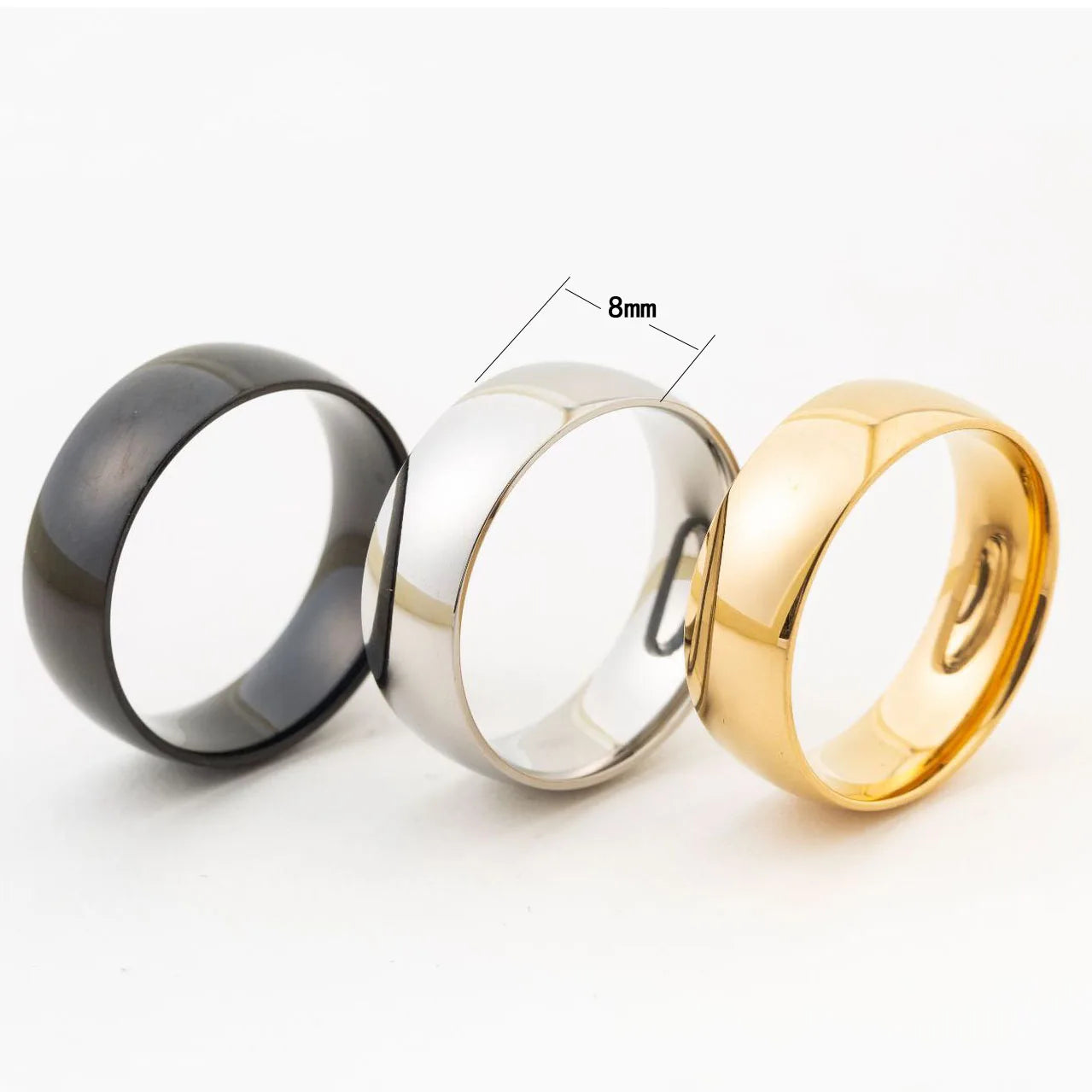 Custom 8mm Silver Gold Plater Stainless Steel Rings Men Plain Ring Titanium Steel Wedding Engagement Double Ring for Couple